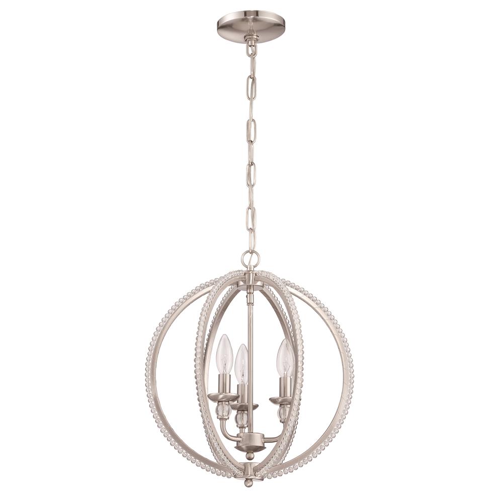 Craftmade 1043C-BNK 3 Light Mini Chandelier in Brushed Nickel with Clear Crystals